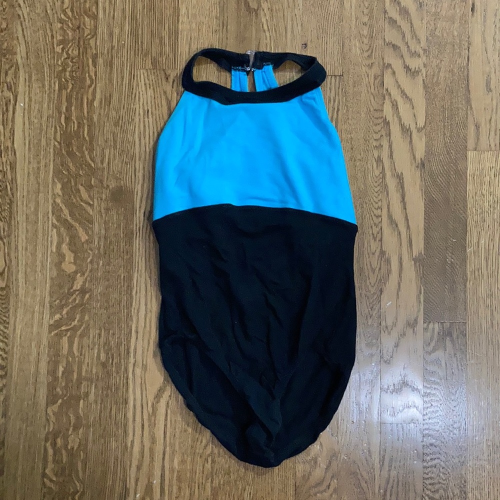 Black and turquoise ballet leotard with fancy back